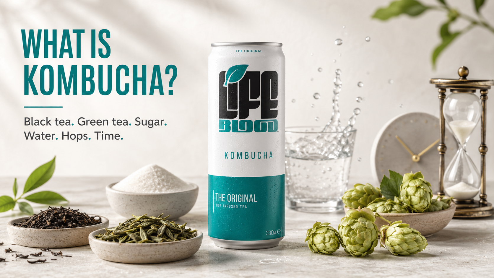 Life Blood kombucha can, explaining what kombucha is
