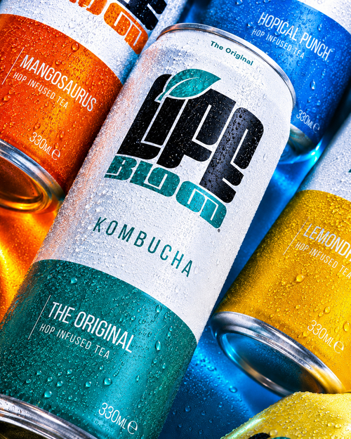 Close-up of a Life Blood The Original kombucha 330ml can
